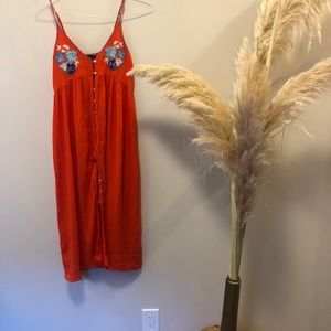 Topshop midi boho embroidered button dress